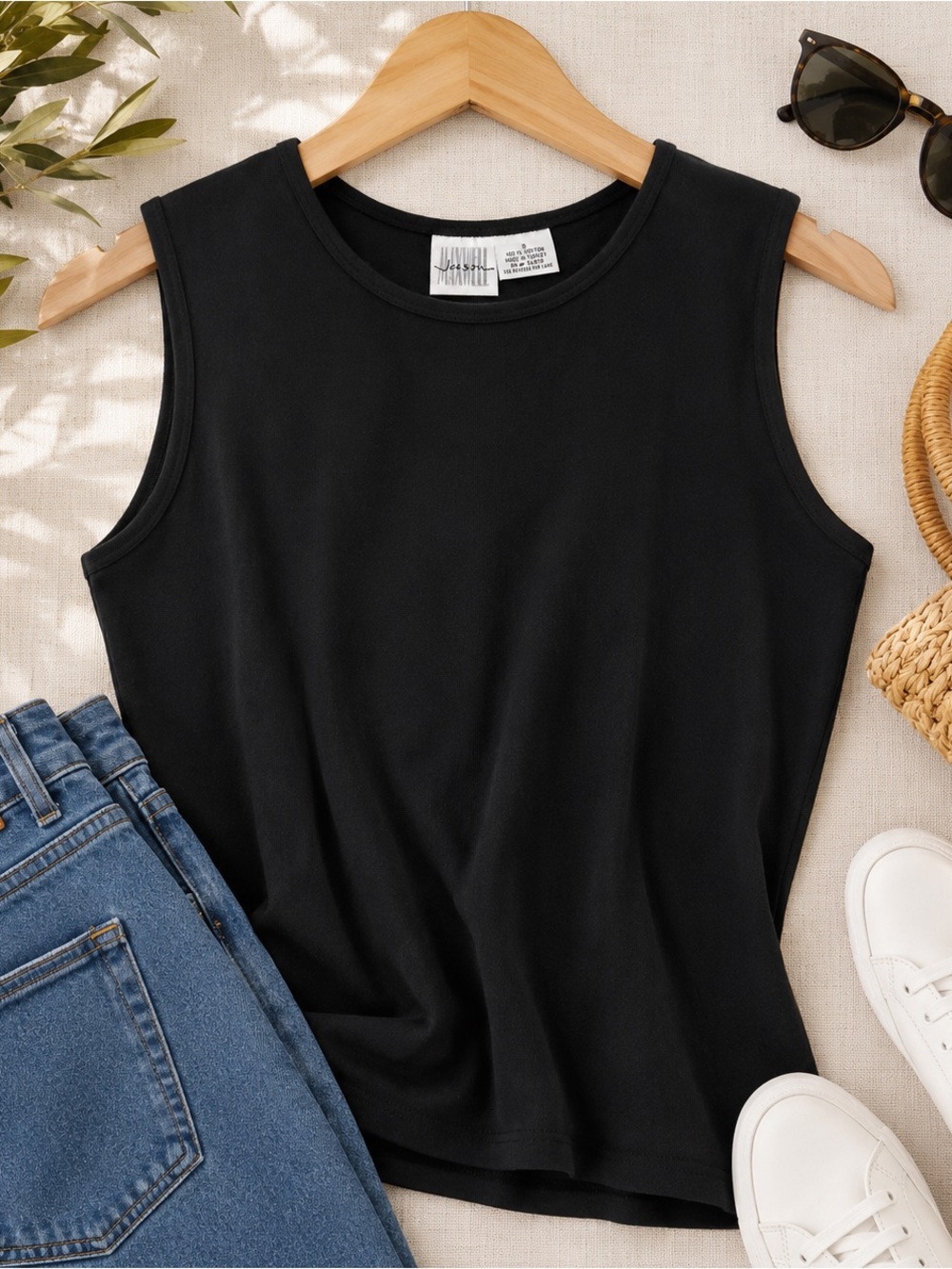 Classic Minimalist Black Jason Maxwell Sleeveless Tank Top Cotton Size Small